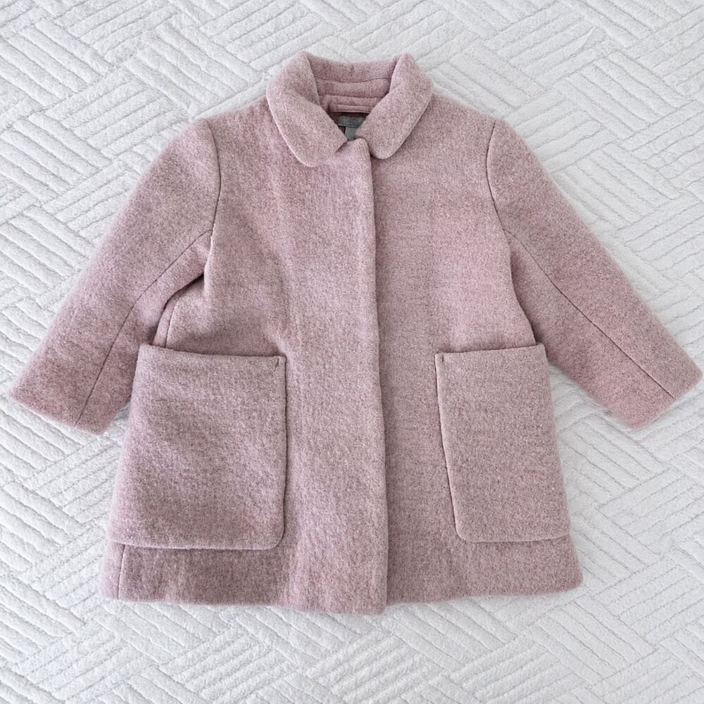 COS Girls Size 2-4Y Pink Wool Coat Jacket Snap Front Pockets Lined Minimalist